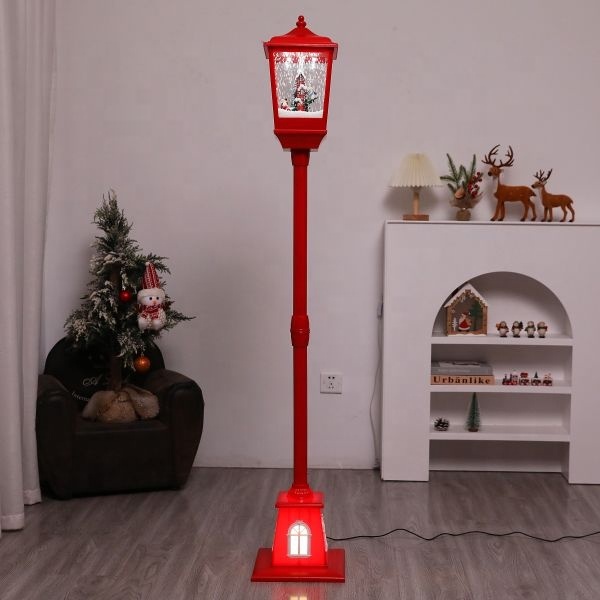 Factory Wholesale Christmas Snow Musical Lamp Fashionable Reusable Lamppost Lantern for Festival Decoration