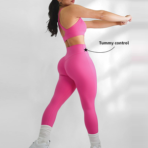 Set di Yoga Bootcut elasticizzati personalizzati per il sollevamento del culo in tinta unita con controllo della pancia a vita alta per allenamento a compressione - Product Image 3