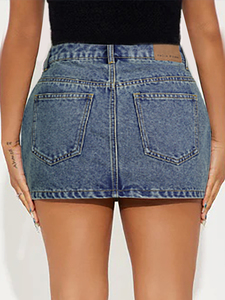 Service OEM Jupe courte en jean à sequins taille haute pour femme, super mini-jupe grise, mode, avec effet délavé - Product Image 2