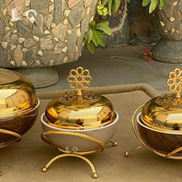 Promotion Chaude Matériel de Restauration Chauffe-Plats Buffet Luxe Plat de Présentation Chafing Dish Luxe Royal Doré Chafing Dish avec Couvercle en Verre