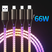 Câble de charge rapide USB Type-C 66W RGB à LED avec effet de respiration, conducteur en cuivre pur pour iPhone, appareil photo, imprimante (longueur 1m)