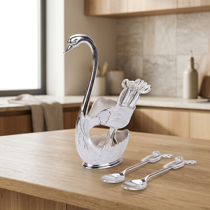 Swan Shape Metal Tableware Storage <b>Holder</b> Elegant <b>Kitchen</b> <b>Utensil</b> Rack Standing Type Single Tier Durable Design - Product Image 5