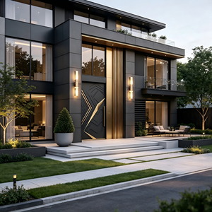 <span class=keywords><strong>Porta</strong></span> d'Ingresso di Lusso per Villa, <span class=keywords><strong>Porta</strong></span> Scultorea Geometrica in Metallo Nero con Accenti Lineari Dorati, <span class=keywords><strong>Porta</strong></span> Principale Moderna Unica in Metallo - Product Image 2