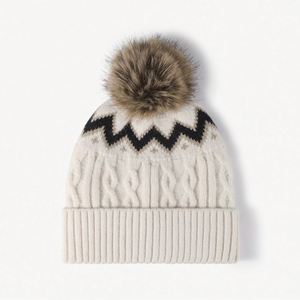Autumn Winter New Splicing Pom Pom Women Outdoor Warm Knitted <b>Hat</b> Fashion Thickened Fleece Lining Beanie <b>Hat</b> - Product Image 3