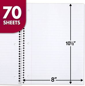 Cuadernos Espirales Personalizados, Paquete de 24, 1 Asignatura, Rayado Ancho, 70 Hojas, 7.5" X 10.5", Colores Surtidos para la Escuela o la Oficina - Product Image 3