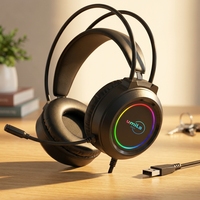 Casque filaire circum-auriculaire avec éclairage RGB et microphone intégré, casque gamer pour jeux sur téléphone mobile