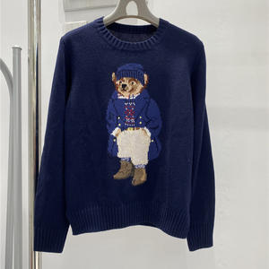 <span class=keywords><strong>Pull</strong></span> en tricot à col rond à manches longues en coton 100% jacquard de style coréen anti-boulochage avec motif d'ours en peluche pour femmes - Product Image 4