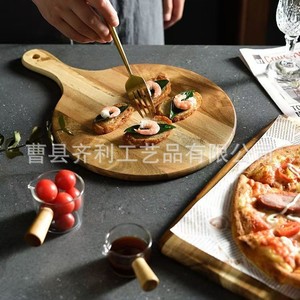 Tabla para Pizza de Madera de Acacia, Redonda, de 30-43 cm, con Asa, para Uso Doméstico - Product Image 1