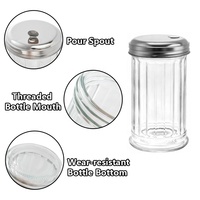 Shakers Suger de style rétro de 5.5 pouces avec couvercle à rabat en acier inoxydable Verseur de distributeur de sucre en verre de 12oz