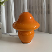Lampe de table en verre orange en forme de champignon, lumière LED 3 couleurs, lampe de chevet moderne