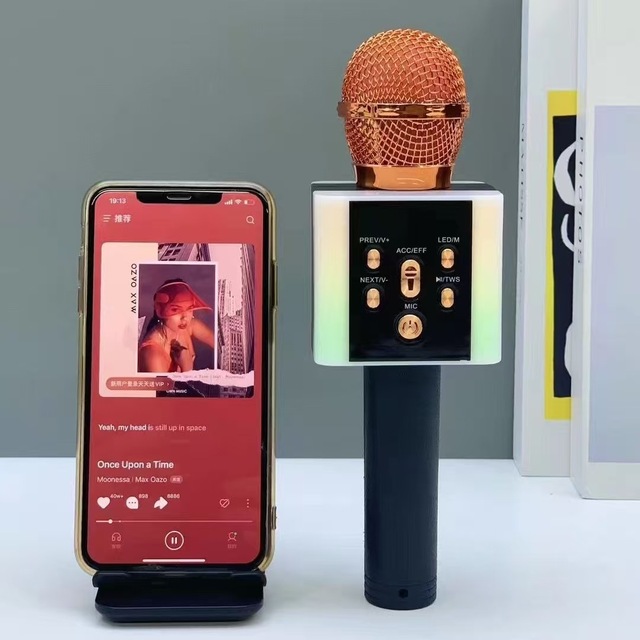 LED Wireless Plastic Karaoke Microphone Portable Speaker with Accompany Effect