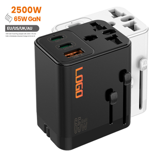 Adaptador de enchufe de viaje Eonline 3D 65W GaN con 2USB-C PD y 1USB-A Cargador universal mundial UK EU AU US Convertidor para computadoras portátiles - Product Image 1