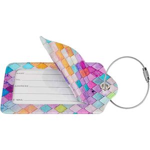 Fashion Color Printed Leather Luggage <b>Tags</b> Novelty Travel Suitcase Boarding ID Card Holder with <b>Key</b> Chains Promotion Gifts - Product Image 2