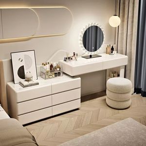 Toeletta <span class=keywords><strong>per</strong></span> Trucco Stile Cremoso, Moderna e Semplice da Principessa con Specchio in Cristallo - Product Image 3