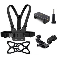 Hongdak pour accessoires GoPro : Sangle de poitrine double épaule B, ensemble 6-en-1 (sangle de poitrine + clip téléphone), kit de cyclisme et de prise de vue en maille de silicone