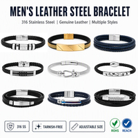 Bracelet en cuir véritable tressé en acier inoxydable plaqué or Forever Season, résistant au ternissement, bracelet pour homme en acier inoxydable