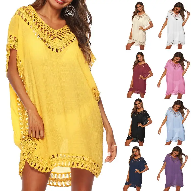 Bán Buôn Mới Đến Phụ Nữ Mùa Hè Sexy Bãi Biển Dress Crotchet Ngắn Kaftan Bikini Bìa Up