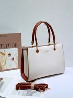 NOUVEAU Sac fourre-tout en cuir PU color-block avec logo personnalisé pour femme, sac à bandoulière avec quincaillerie dorée