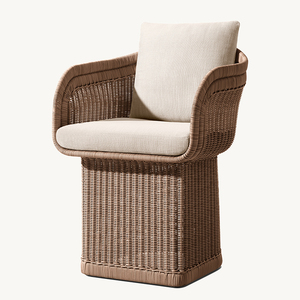 Ensemble de table et chaises de salle à manger d'extérieur moderne avec structure en rotin et coussins imperméables pour patio, cour ou hôtel - Product Image 3