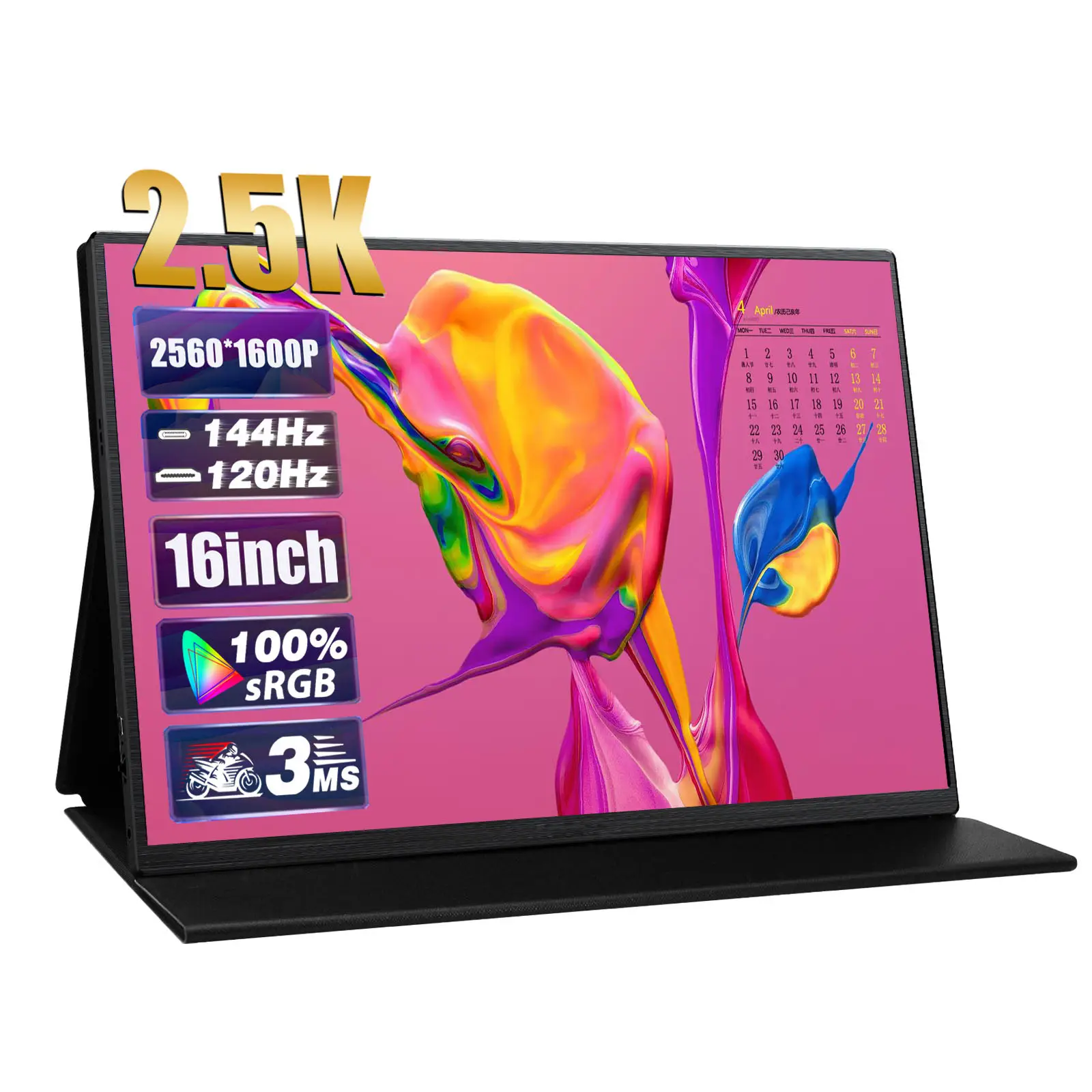 공장 경쟁력있는 16 인치 2.5K 144hz 100% RGB 500nits 게임 휴대용 모니터