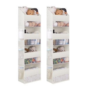 Organisateur suspendu sur porte en tissu <span class=keywords><strong>Granny</strong></span> Says avec 4 compartiments, lot de 2, rangement pour jouets de chambre d'enfant, beige - Product Image 1