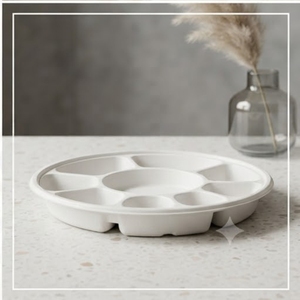 Barquettes à neuf compartiments compostables écologiques jetables en bagasse de canne à sucre pour la restauration et les événements - Product Image 4