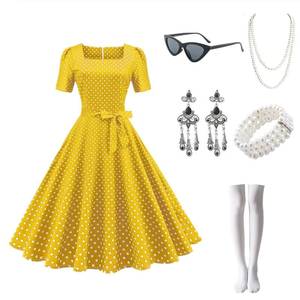 Vestido de Fiesta Retro de los Años 50 y 60 con Estampado de Lunares Azules para Mujer, Estilo Vintage, Swing, Pin Up, Rockabilly - Product Image 3