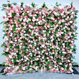 Custom 8*8 ft muro <span class=keywords><strong>di</strong></span> fiori roll up <span class=keywords><strong>di</strong></span> seta artificiale rosa verde fiori appesi sfondo della parete per la festa <span class=keywords><strong>di</strong></span> nozze - Product Image 1