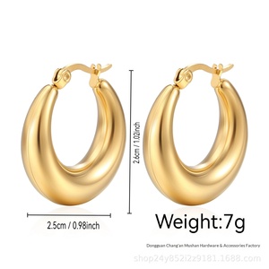 Boucles d'oreilles créoles ovales creuses en acier inoxydable, style européen et américain, pour femmes, plaqué or 18 carats, vente en gros transfrontalière - Product Image 3