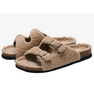 Sandalias de corcho con forro polar para mujer, con doble hebilla, para invierno, gran oferta, nuevo diseño, alta calidad, el mejor precio