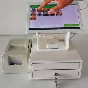 Restaurant Ordering 10inch Tablet Cash Register Secure Stand With 58mm Receipt Printer White Cash Drawer