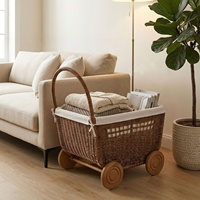 Chariot de rangement multifonctionnel en rotin tressé avec roulettes pour chambre d'enfant et décoration de crèche, panier en osier, organisateur de poussette