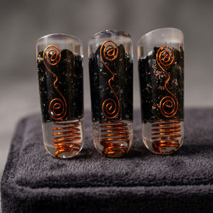 Baguette de massage artisanale en agate noire, thérapie des chakras, Reiki, orgone, quartz rose lisse, fil de cuivre, matériau en pierres précieuses, Feng Shui - Product Image 2