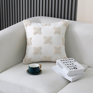Nordic Style Embroidered Pillowcase Square Cotton Blend Black Striped Four <b>Leaf</b> Clover Pattern Decorative Throw <b>Cushion</b> Cover - Product Image 3