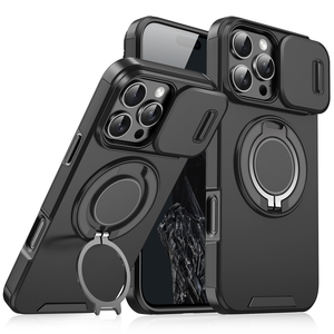 Resistente a Impactos 360° °   Funda Magnética Giratoria con Diseño de Armadura y Cámara Deslizante para iPhone 18 17 16 15 Pro Max - Product Image 1