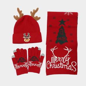 Hat Three-Piece Set Cute Autumn Winter Christmas Deer Wool Knitting Hat, Scarf Gloves Suit - Product Image 3