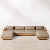 Set Sofa Seksional Patio Kontemporer Bentuk U Chaise Mewah Furnitur Kayu Jati Solid Set Lounge Luar Ruangan