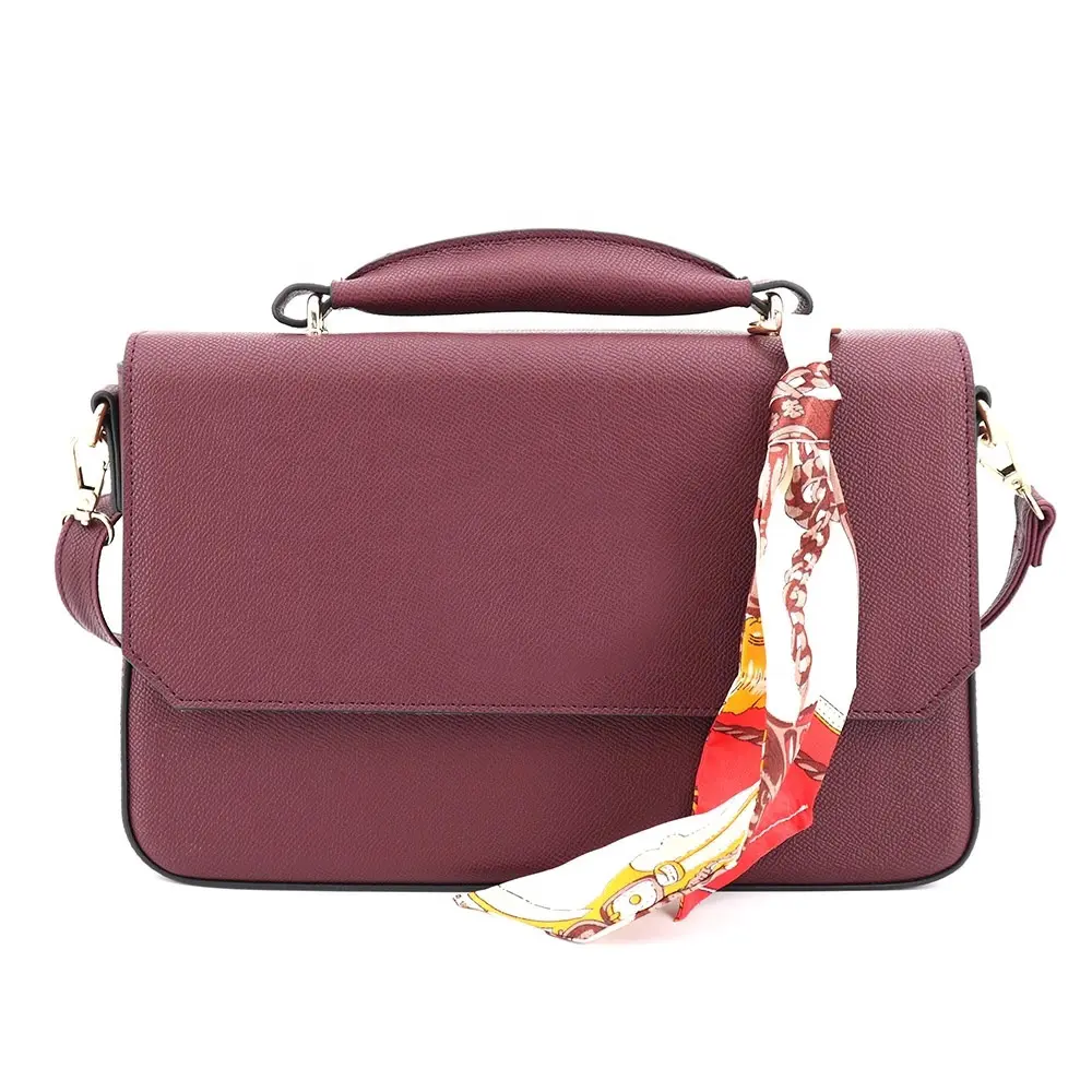 Bag Manufacturer Custom Vegan PU Leather Handbag for Women Fashion Classic PU Leather Lady Bag with Scarf