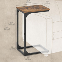 Table basse moderne extensible en forme de C avec cadre en métal brun rustique et noir, petite table pour salon, chambre à coucher, chevet