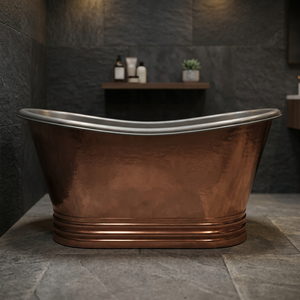 Baignoire autoportante en cuivre ovale, baignoire en métal artisanale classique sans couvercle pour la maison, l'hôtel, la salle de bain - Artisanat indien - Product Image 1