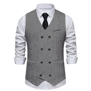 Nova Amazon europeus e americanos retro double-breasted dos homens terno casual colete 2023 comércio exterior código europeu tweed clipe