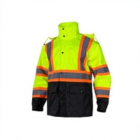 Blouson d'hiver 3-en-1 haute visibilité Pioneer pour homme, en toile, imperméable, avec fermeture éclair, style vêtement de travail, ANSI Classe 1, noir