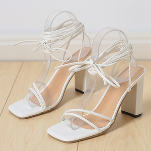 Women's Thick-heeled Sandals, Large Size, Summer New <b>Style</b>, square <b>Head</b>, Ankle Strap, High-heeled Sandals, Trendy, Simple Design - Product Image 1
