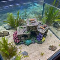 Décorations pour aquarium : Cachette rectangulaire à deux niveaux en résine pour Betta, crevettes et guppies, avec corail réaliste, éponge et algues marines, stable