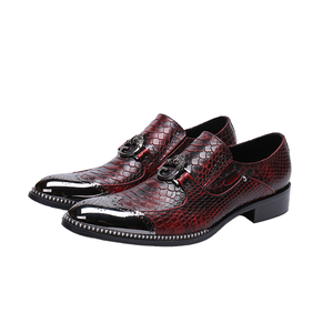 Chaussures habillées de luxe pour hommes, style Oxford plates à bout pointu en cuir bordeaux, à enfiler, pour l'automne, modèle tendance - Product Image 1