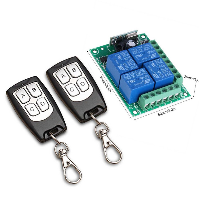 Universal Wireless Remote Control Switch DC 12V 4CH Relay Receiver Module With 4 Channel RF Remote 433 Mhz Transmitter