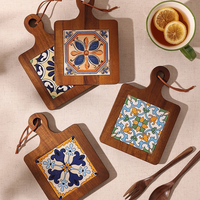 LOMATO LM-MP08 Nouveaux sous-verres rectangulaires en bois d'acacia de style chinois, avec poignée, non finis, écologiques, résistants à la chaleur, de qualité alimentaire