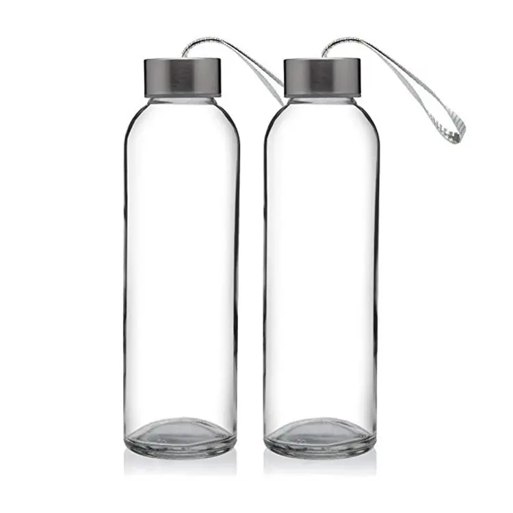 Многоразовая прозрачная стеклянная бутылка для воды 300 мл, 500 мл, 750 мл с крышками