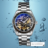 Montre automatique à remontage automatique pour homme SKMEI 9194 avec cadran squelette creux, bracelet en acier inoxydable, étanche 30M, montre de luxe pour homme