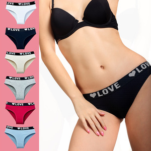 Mutandine da donna in cotone con stampa a lettere, contenitive <span class=keywords><strong>e</strong></span> traspiranti, a vita media, senza cuciture, stile brasiliano, all'ingrosso - Product Image 1